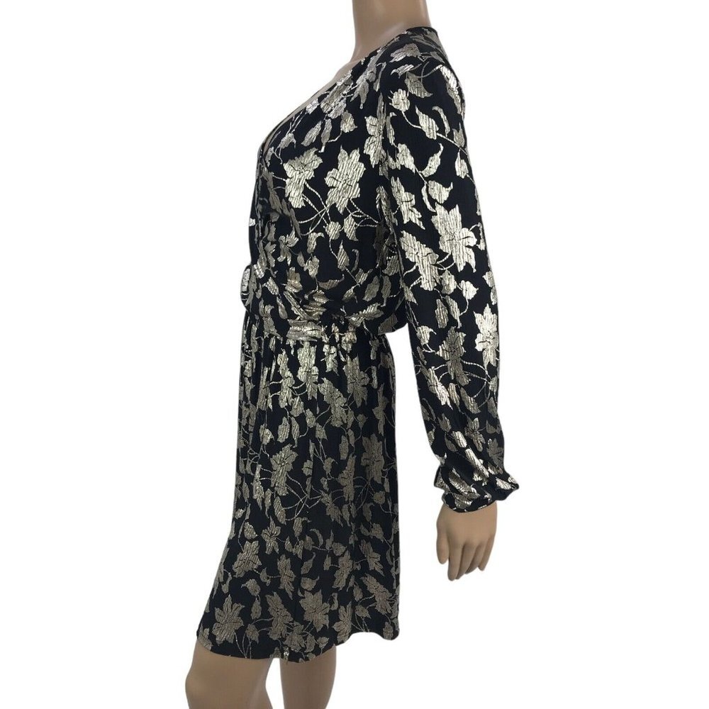 NWT Vero Moda Womens Floral A-Line Dress Metallic Long Sleeve VNeck Mini Dress S - Picture 5 of 8